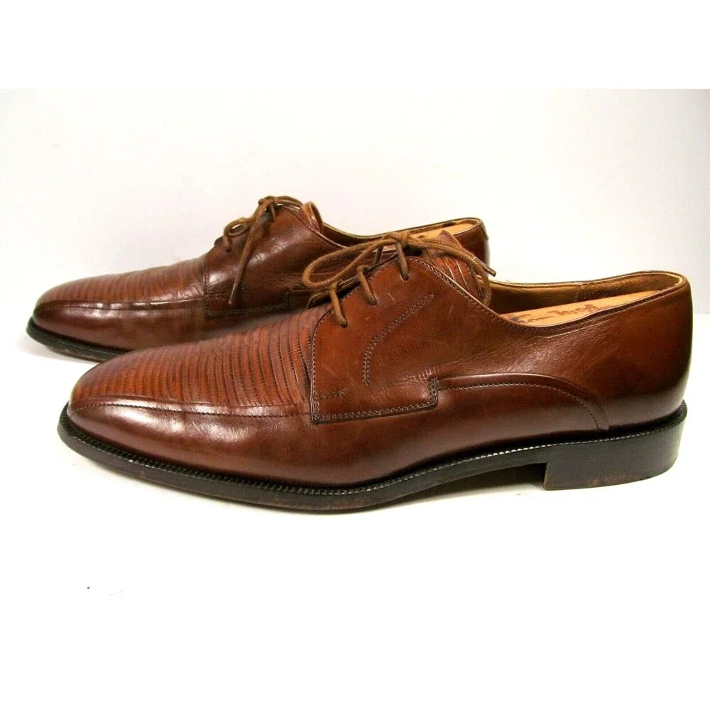 Johnston & Murphy Brown Leather Fancy Bike Toe Oxfords Mens Size US 9.5 M
